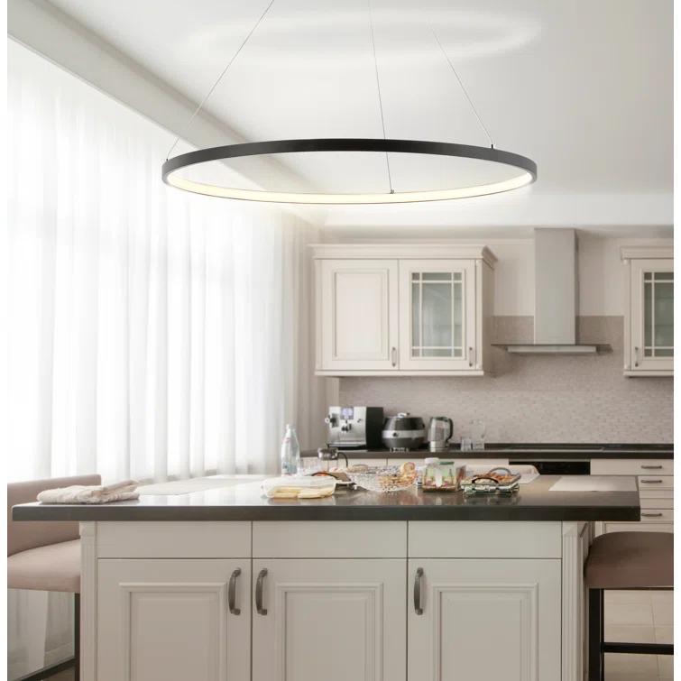 Bradley 15.7" Round Integrated LED Metal Pendant, Matte Black