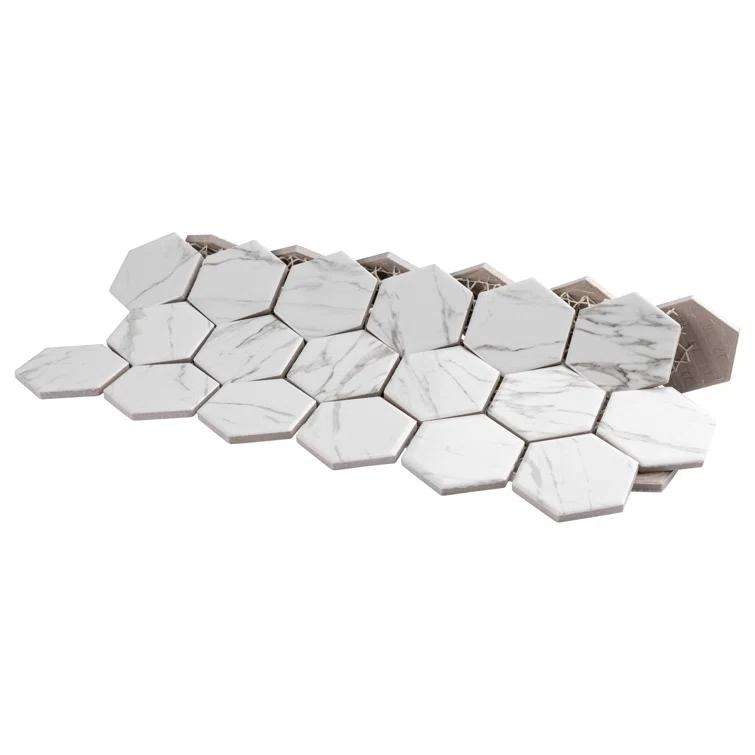 Flo 2" Hex White 11-1/8 in. x 12-5/8 in. Porcelain Mosaic Floor and Wall Tile