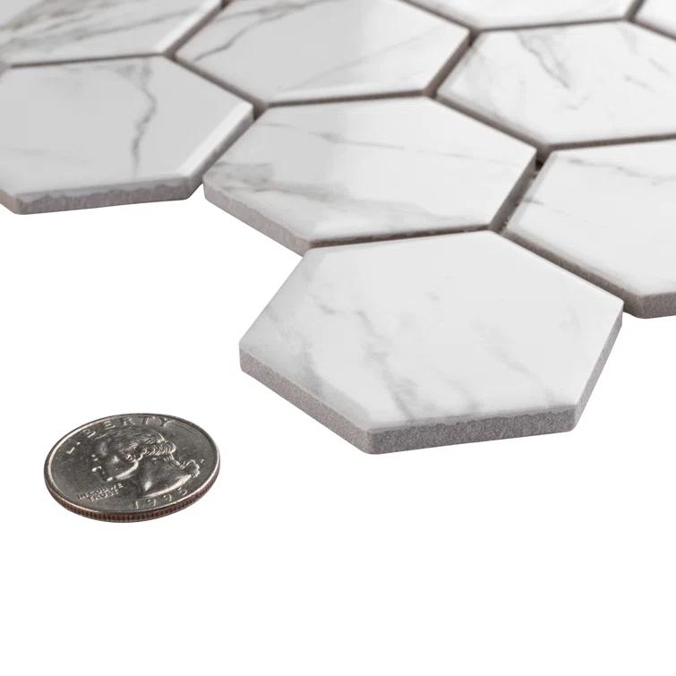 Flo 2" Hex White 11-1/8 in. x 12-5/8 in. Porcelain Mosaic Floor and Wall Tile