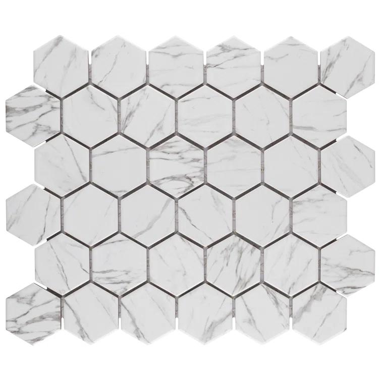Flo 2" Hex White 11-1/8 in. x 12-5/8 in. Porcelain Mosaic Floor and Wall Tile
