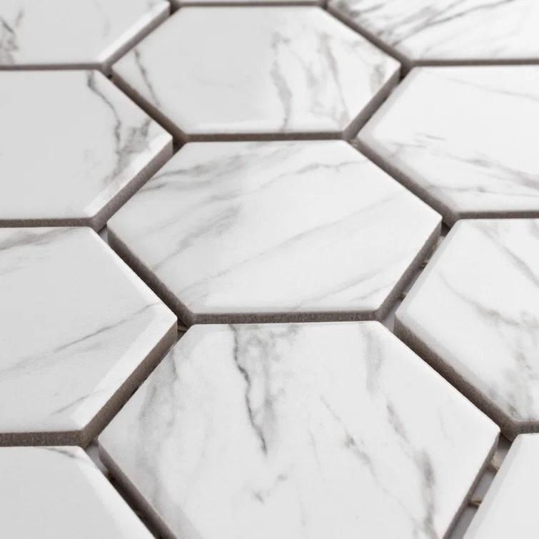 Flo 2" Hex White 11-1/8 in. x 12-5/8 in. Porcelain Mosaic Floor and Wall Tile