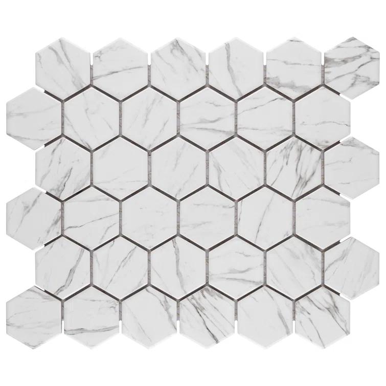 Flo 2" Hex White 11-1/8 in. x 12-5/8 in. Porcelain Mosaic Floor and Wall Tile