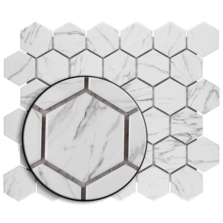 Flo 2" Hex White 11-1/8 in. x 12-5/8 in. Porcelain Mosaic Floor and Wall Tile