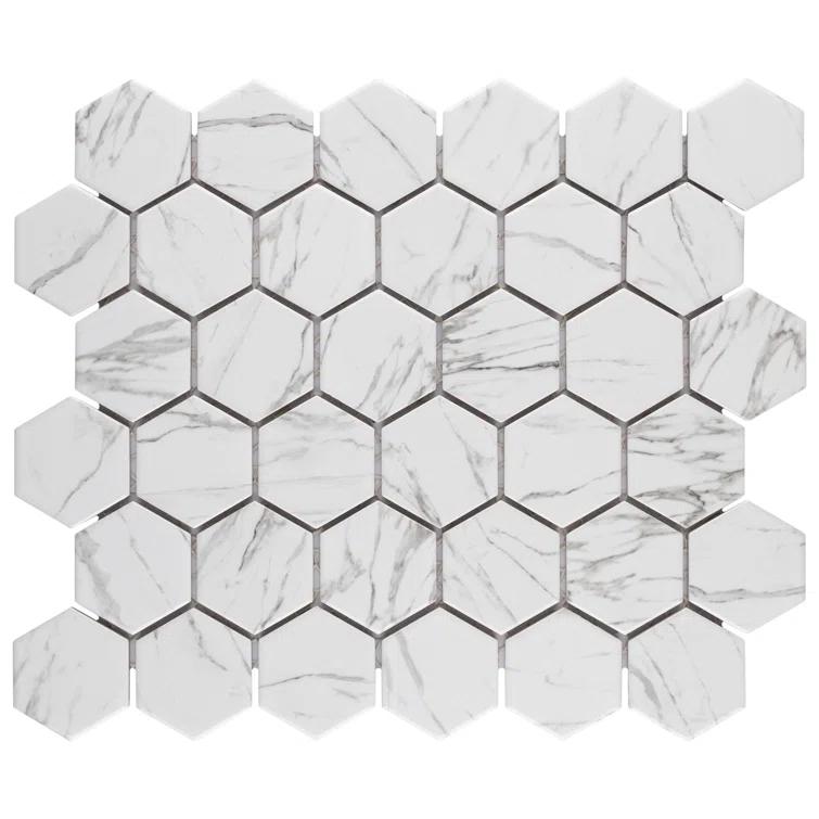 Flo 2" Hex White 11-1/8 in. x 12-5/8 in. Porcelain Mosaic Floor and Wall Tile