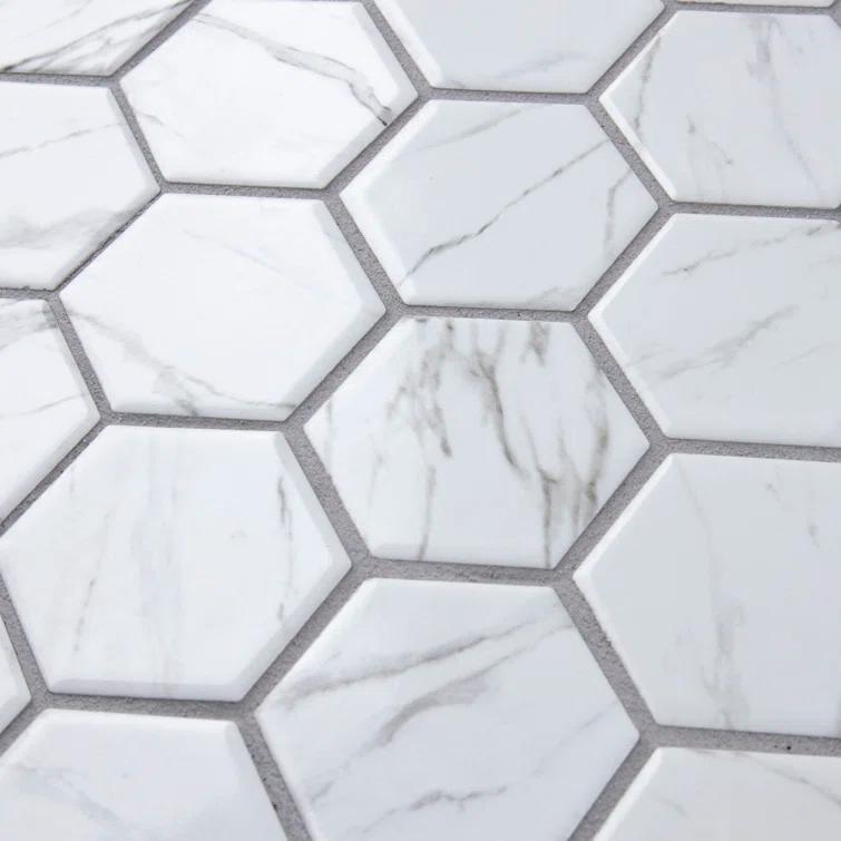 Flo 2" Hex White 11-1/8 in. x 12-5/8 in. Porcelain Mosaic Floor and Wall Tile