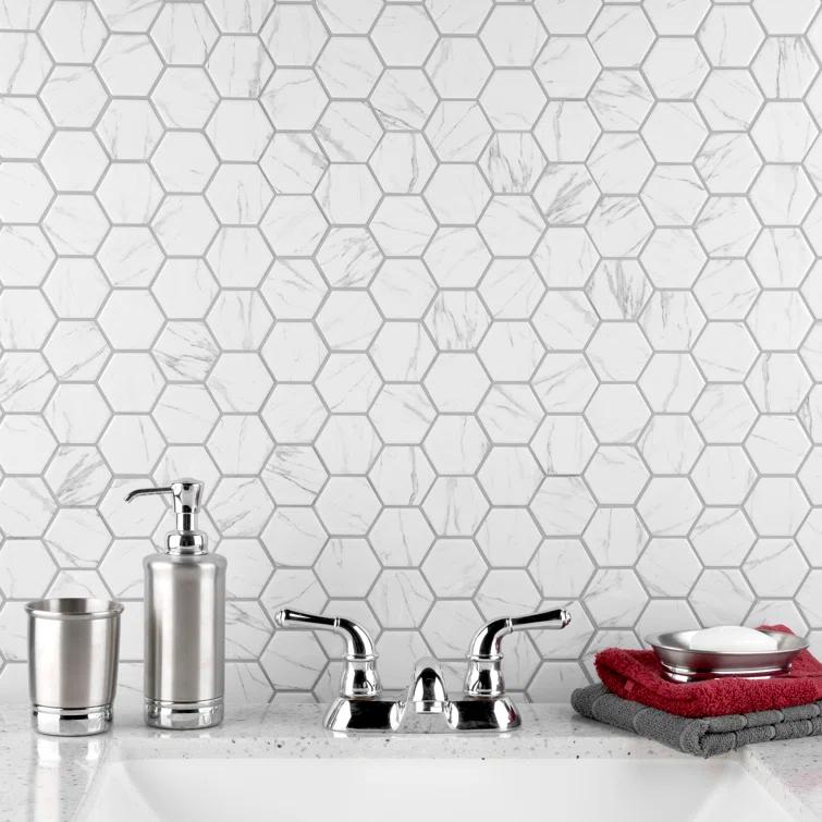 Flo 2" Hex White 11-1/8 in. x 12-5/8 in. Porcelain Mosaic Floor and Wall Tile