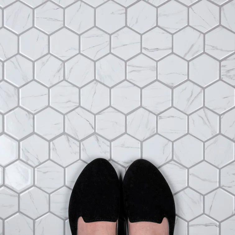 Flo 2" Hex White 11-1/8 in. x 12-5/8 in. Porcelain Mosaic Floor and Wall Tile