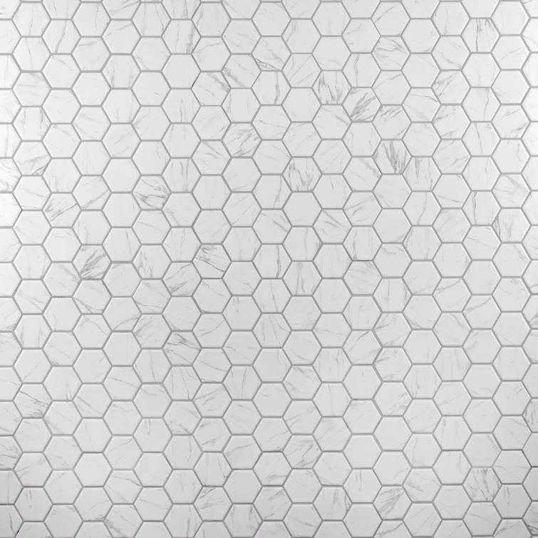 Flo 2" Hex White 11-1/8 in. x 12-5/8 in. Porcelain Mosaic Floor and Wall Tile