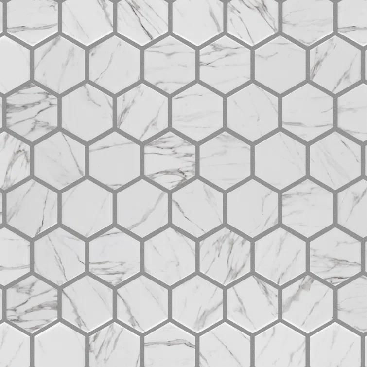 Flo 2" Hex White 11-1/8 in. x 12-5/8 in. Porcelain Mosaic Floor and Wall Tile