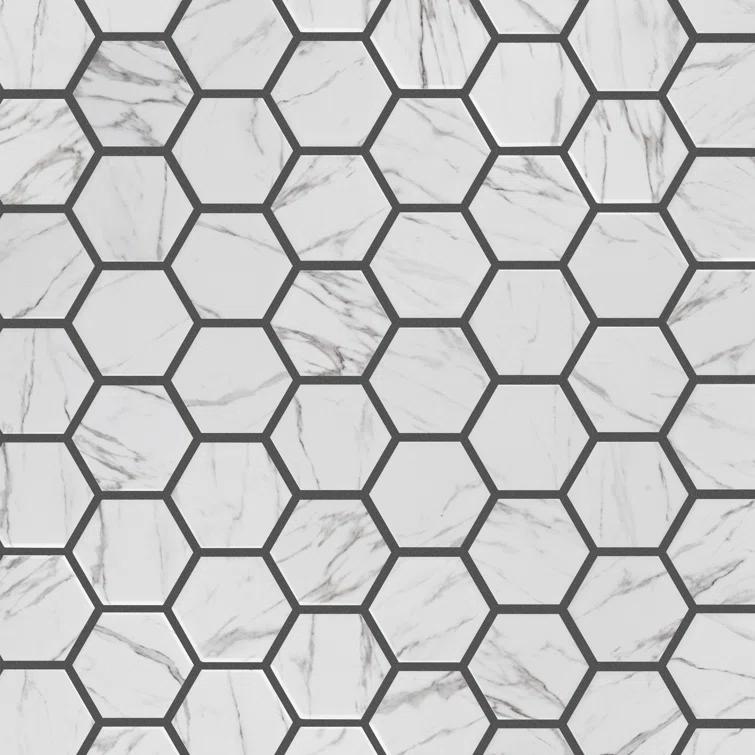 Flo 2" Hex White 11-1/8 in. x 12-5/8 in. Porcelain Mosaic Floor and Wall Tile
