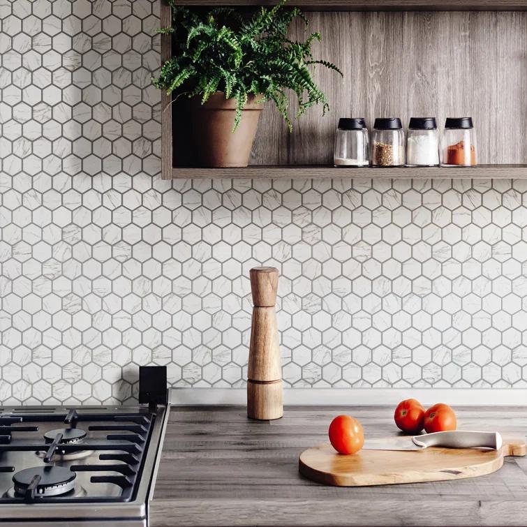 Flo 2" Hex White 11-1/8 in. x 12-5/8 in. Porcelain Mosaic Floor and Wall Tile