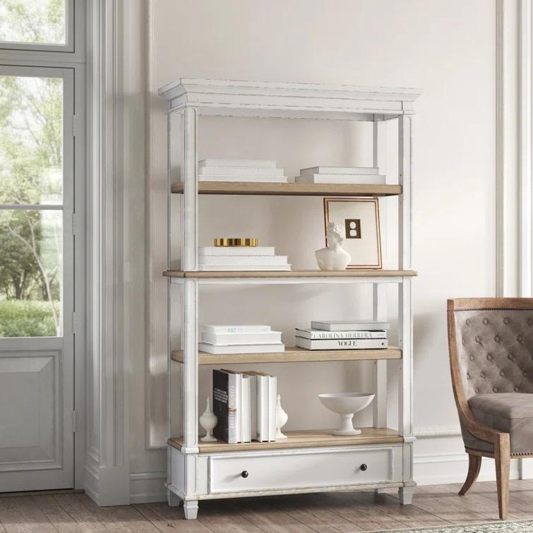 75" Realyn Bookshelf - Signature Design by Ashley: Cottage Style, Antiqued Two-Tone Finish, Open Shelves