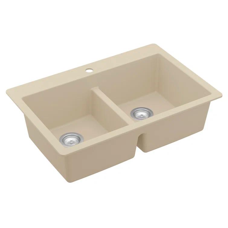 Karran Quartz 33'' X 22'' 50/50 Double Bowl Composite Drop-in Kitchen Sink