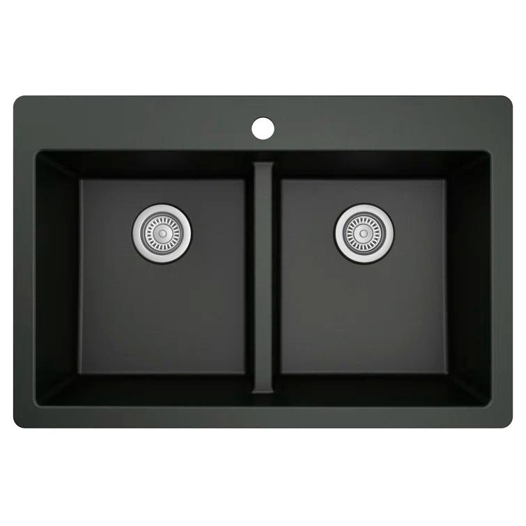 Karran Quartz 33'' X 22'' 50/50 Double Bowl Composite Drop-in Kitchen Sink