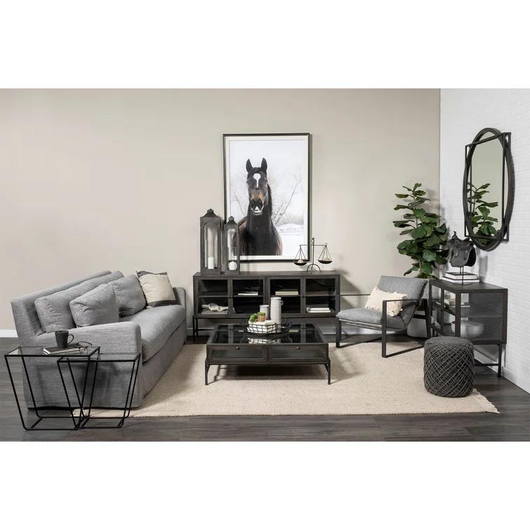 Gray Fabric and Black Iron Slipper Accent Chair
