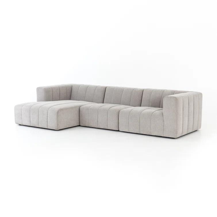 Langham 123'' Cream Herringbone Fabric 3-Piece Sectional with Ottoman