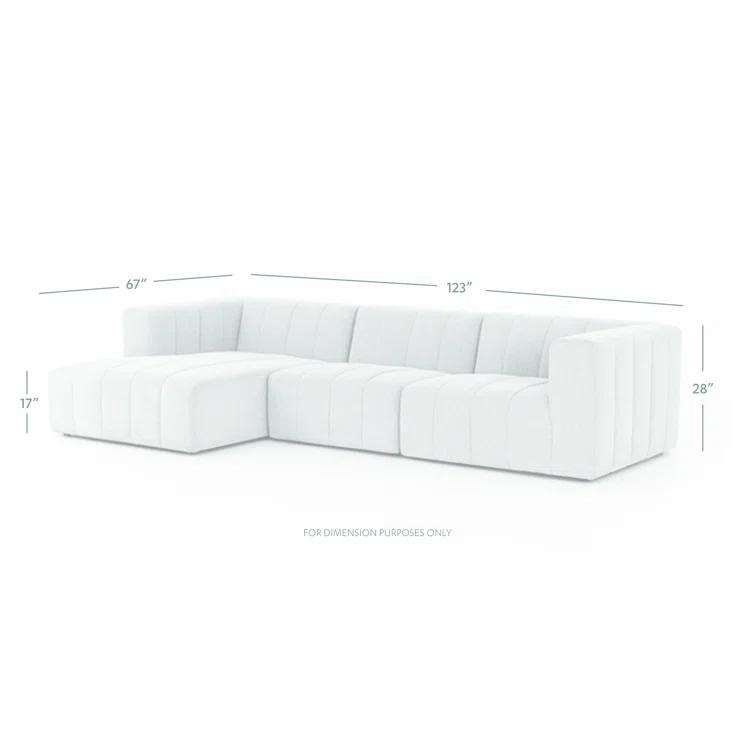 Langham 123'' Cream Herringbone Fabric 3-Piece Sectional with Ottoman