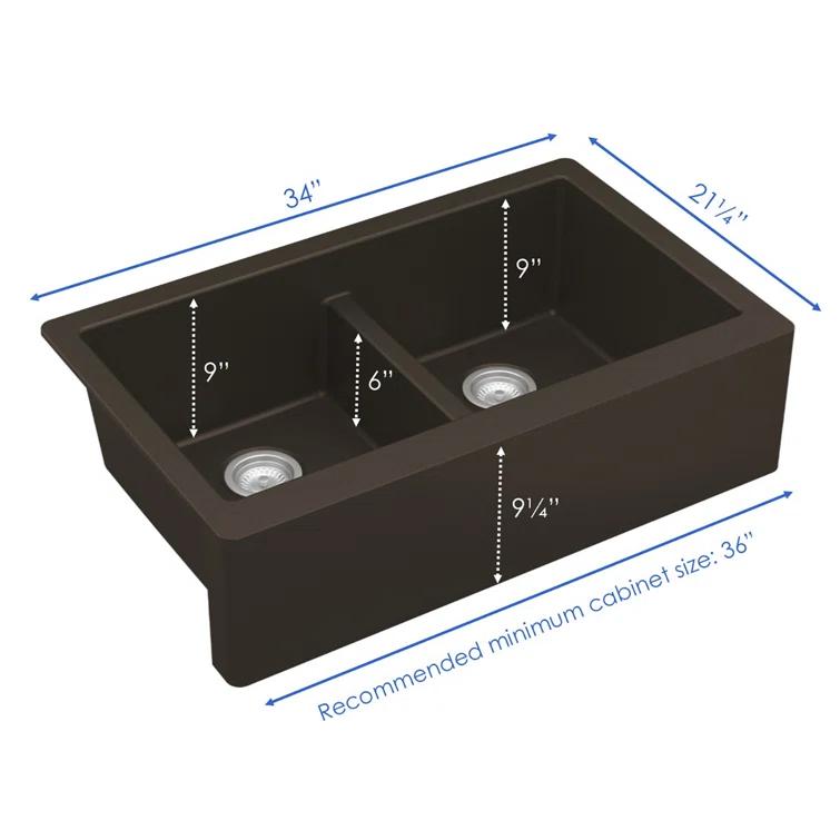 Karran Karran Quartz 34'' X 21-1/4'' 50/50 Double Bowl Farmhouse/Apron Front Kitchen Sink Kit QA-750-BR-PK1