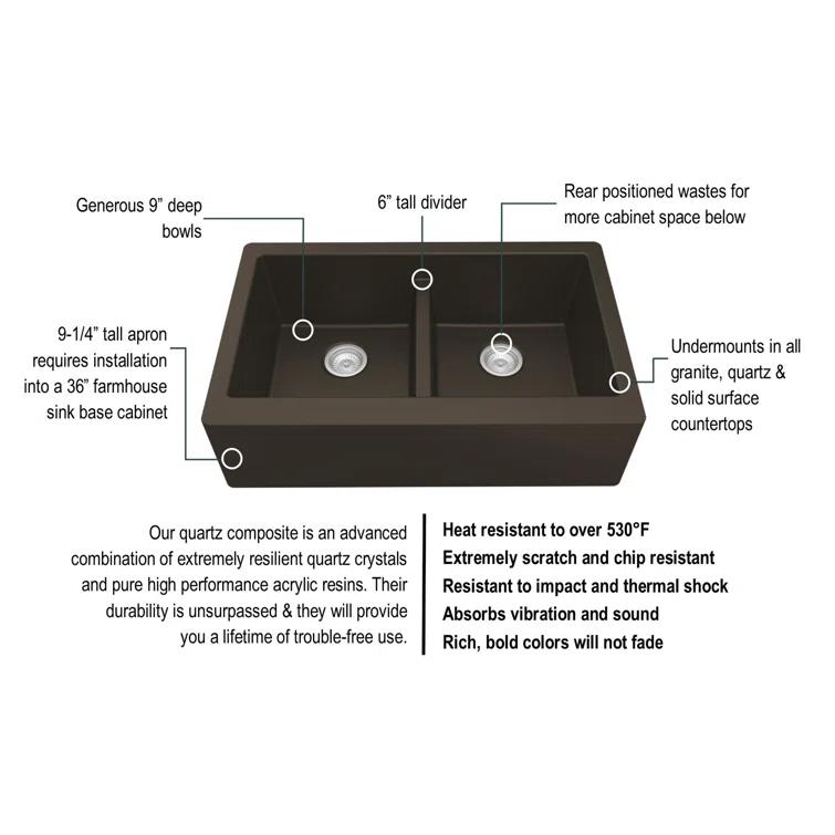 Karran Karran Quartz 34'' X 21-1/4'' 50/50 Double Bowl Farmhouse/Apron Front Kitchen Sink Kit QA-750-BR-PK1