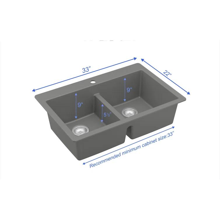 Karran Quartz 33'' X 22'' 50/50 Double Bowl Composite Drop-in Kitchen Sink