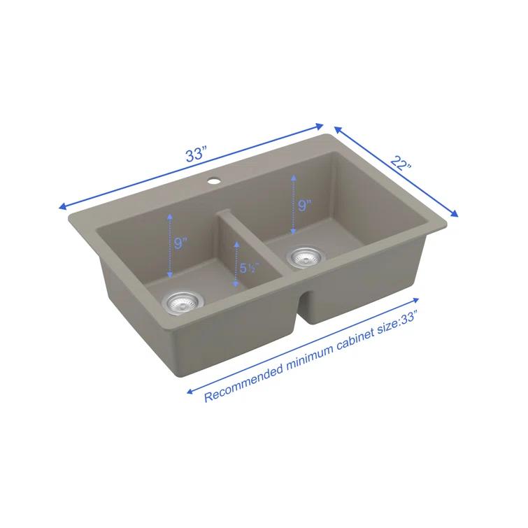 Karran Quartz 33'' X 22'' 50/50 Double Bowl Composite Drop-in Kitchen Sink