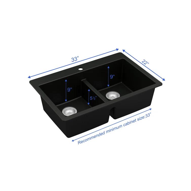 Karran Quartz 33'' X 22'' 50/50 Double Bowl Composite Drop-in Kitchen Sink