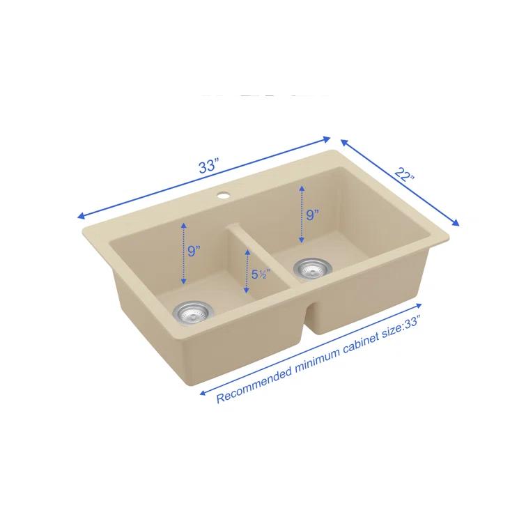 Karran Quartz 33'' X 22'' 50/50 Double Bowl Composite Drop-in Kitchen Sink