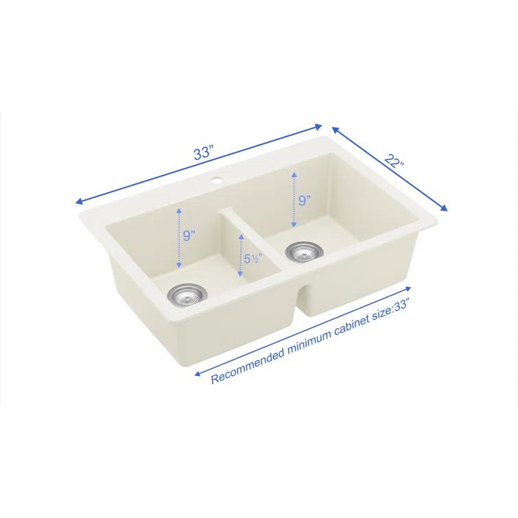 Karran Quartz 33'' X 22'' 50/50 Double Bowl Composite Drop-in Kitchen Sink