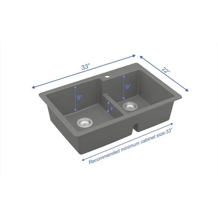 Karran Quartz 33'' X 22'' 60/40 Double Bowl Drop-in Kitchen Sink