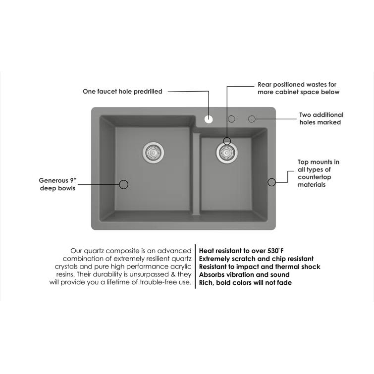 Karran Quartz 33'' X 22'' 60/40 Double Bowl Drop-in Kitchen Sink