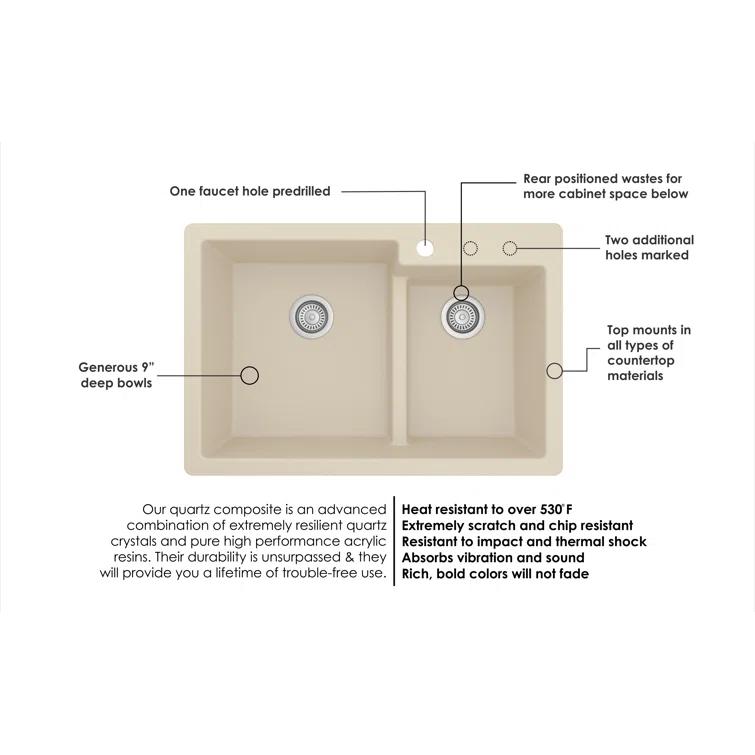 Karran Quartz 33'' X 22'' 60/40 Double Bowl Drop-in Kitchen Sink