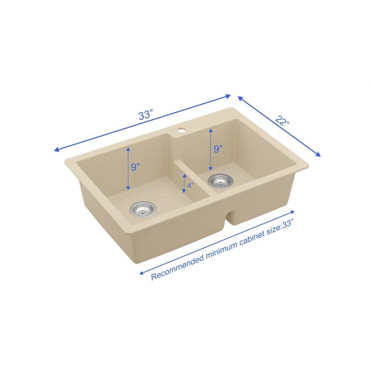 Karran Quartz 33'' X 22'' 60/40 Double Bowl Drop-in Kitchen Sink