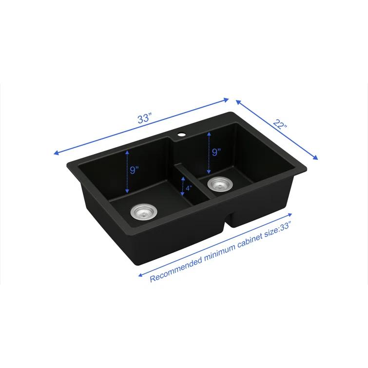 Karran Quartz 33'' X 22'' 60/40 Double Bowl Drop-in Kitchen Sink