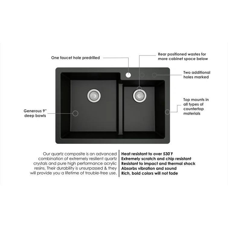Karran Quartz 33'' X 22'' 60/40 Double Bowl Drop-in Kitchen Sink