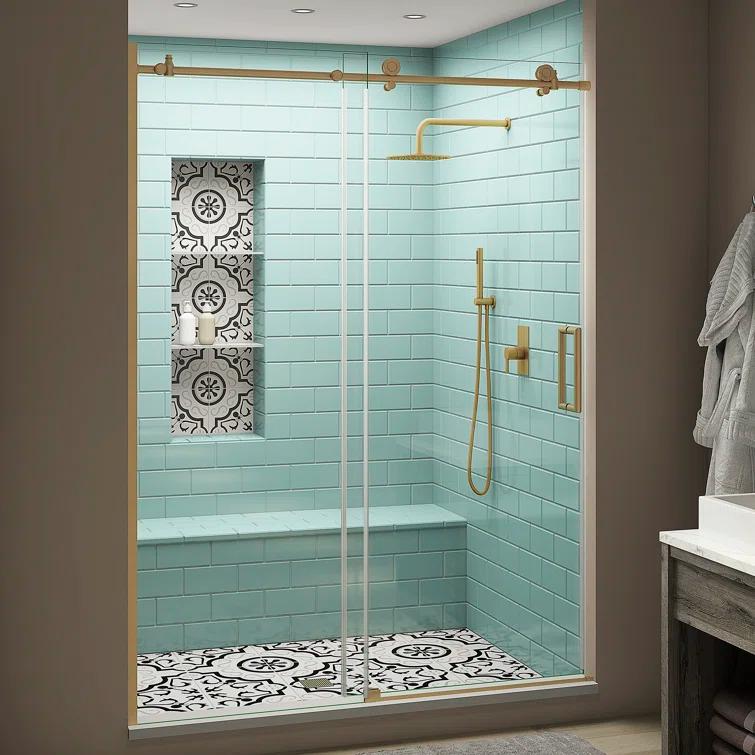 Coraline XL 68" W x 80" H Single Sliding Frameless Shower Door