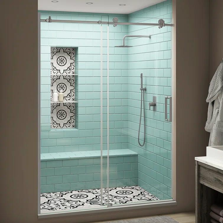 Coraline XL 48 - 52 in. x 80 in. Frameless Sliding Shower Door with StarCast Clear Glass in Stainless Steel Right Hand