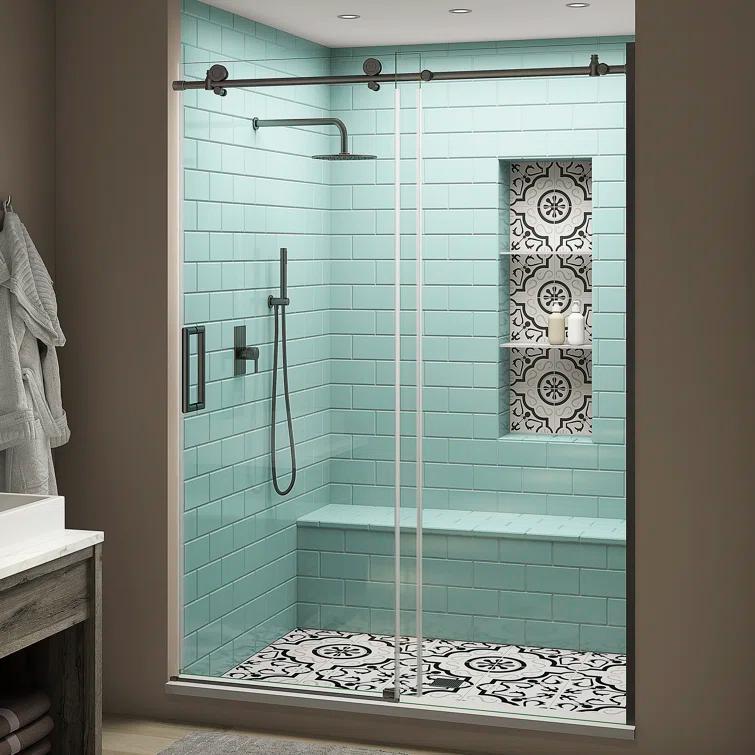 Coraline XL 56" W x 80" H Single Sliding Frameless Shower Door