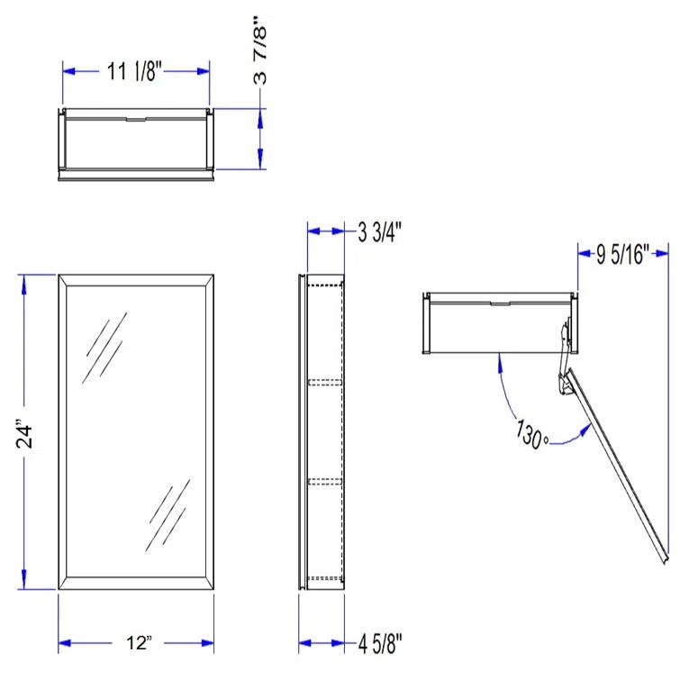 W 24'' H Frameless Medicine Cabinet Mirror 2 Adjustable