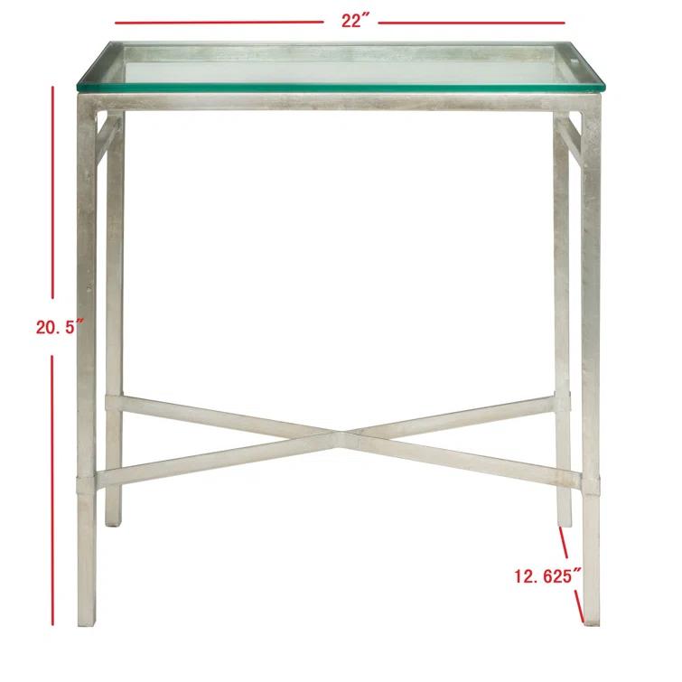Viggo Antique Silver Glass Side Table - AMH8300B - Silver/Glass - Safavieh Couture