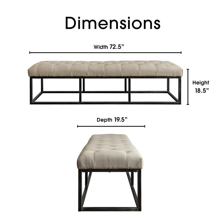 Danes Claire Tufted Bench with Iron Legs, Modern 72.5" Bench for Bedroom or Living Room