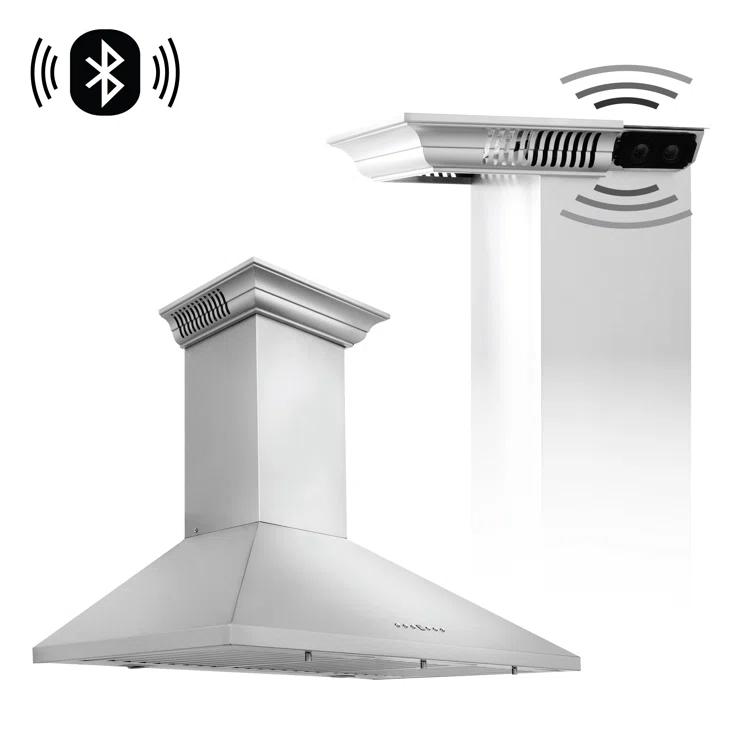 ZLINE 48 in. ZLINE CrownSound™Ducted Vent Wall Mount Range Hood in Stainless Steel W/ Bluetooth Speakers (KL2CRN-BT-48)