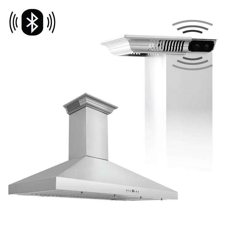 ZLINE 42 in. ZLINE CrownSound™Ducted Vent Wall Mount Range Hood in Stainless Steel W/ Bluetooth Speakers (KL3CRN-BT-42) KL3CRN-BT-42