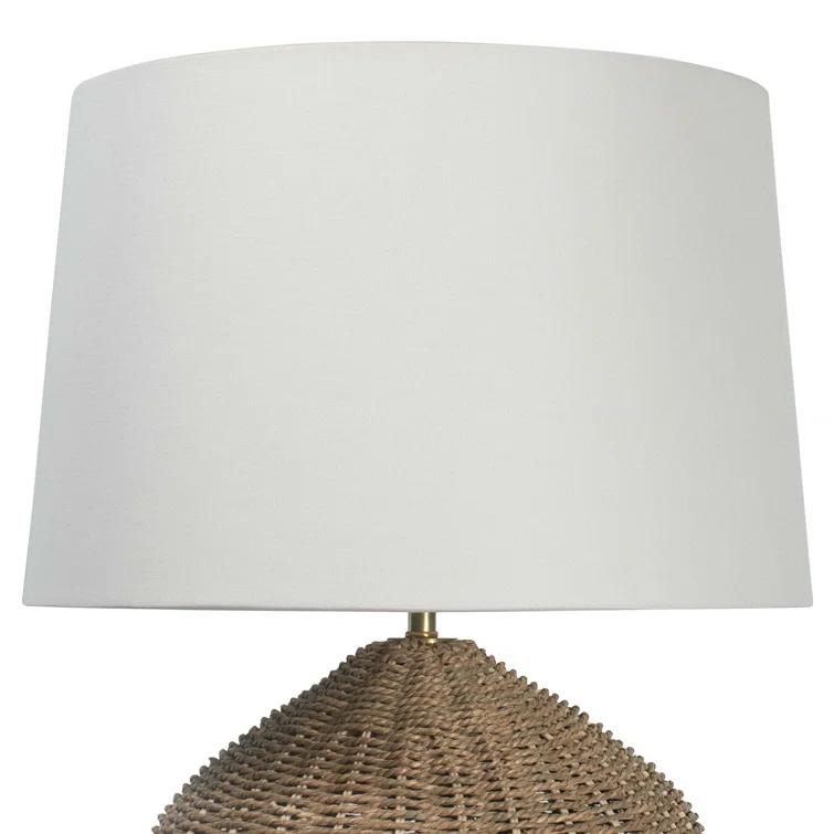 Seaside Natural Woven Rattan Table Lamp with White Linen Shade