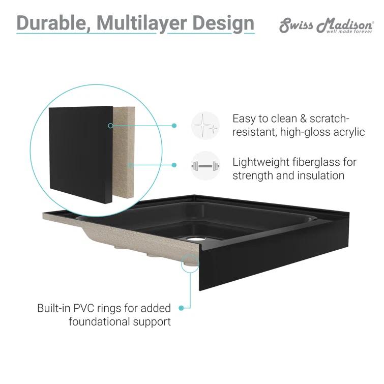 Voltaire 36" x 36" Single-Threshold, Center Drain, Shower Base