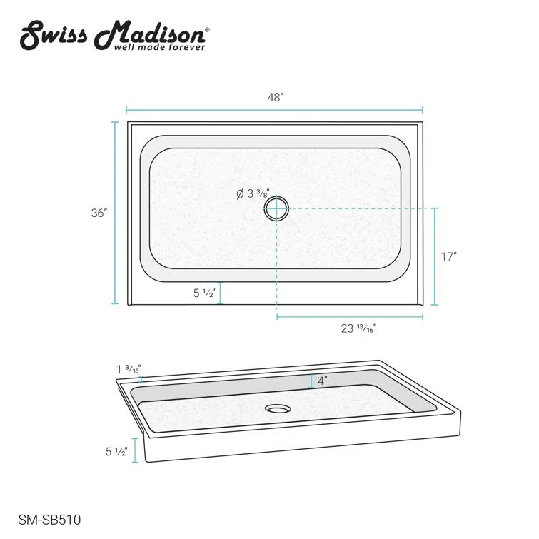 Voltaire 48" x 36" Single-Threshold, Shower Base