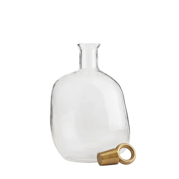 Frances Clear Glass and Brass 2-Piece Whiskey Decanter Set