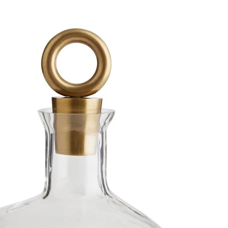 Frances Clear Glass and Brass 2-Piece Whiskey Decanter Set