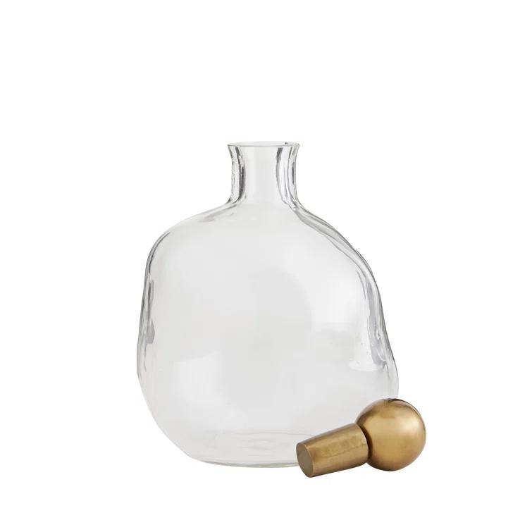 Frances Clear Glass and Brass 2-Piece Whiskey Decanter Set