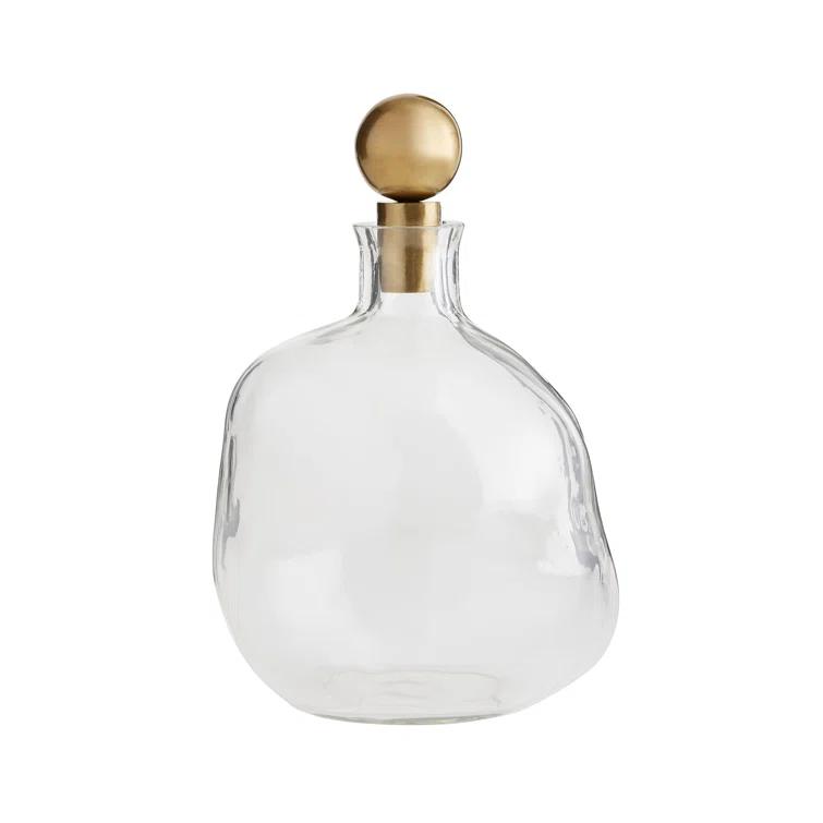 Frances Clear Glass and Brass 2-Piece Whiskey Decanter Set