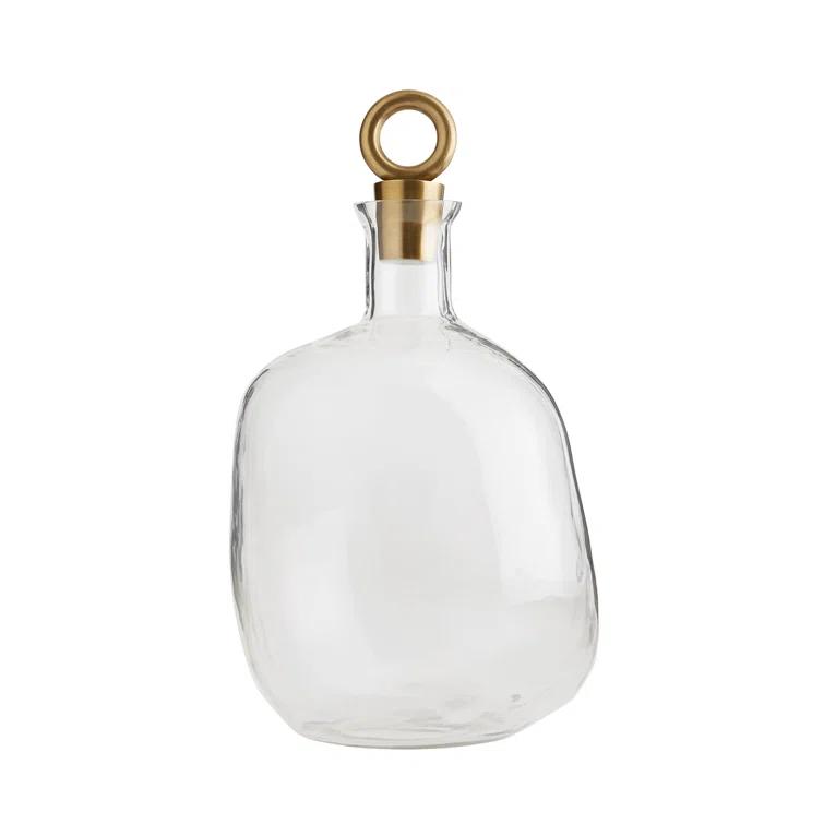 Frances Clear Glass and Brass 2-Piece Whiskey Decanter Set